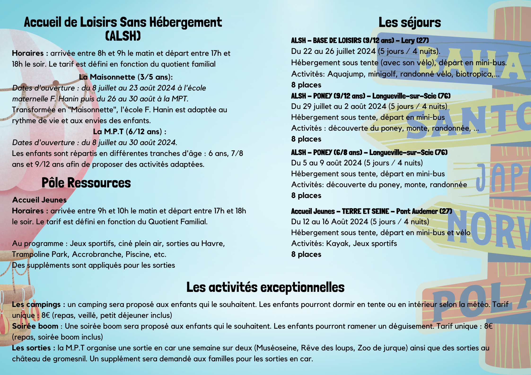 SEJOURS ETE ALSH 2023-2024
