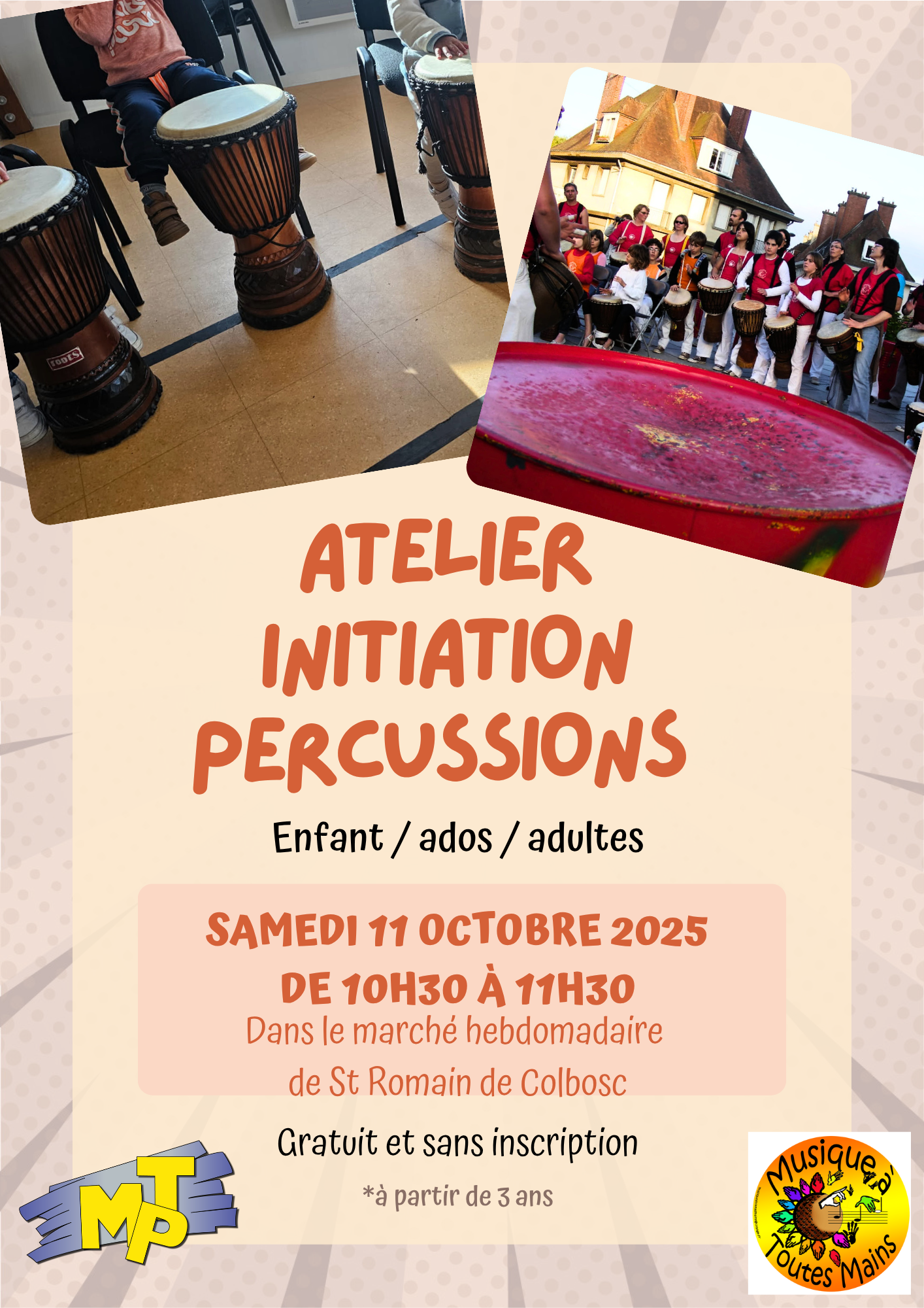 Atelier d’initiation percussion sur le marché du 11 octobre