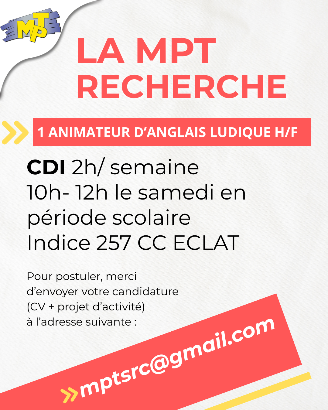 Recherche animateur Anglais Ludique H/F